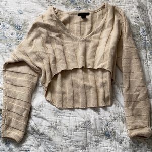 Tan crop top with stripe knit pattern